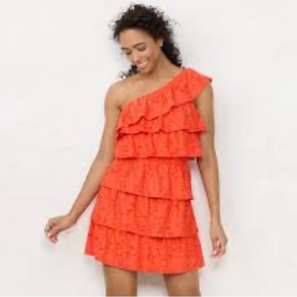 LC Lauren Conrad Orange Asymmetrical Ruffled Sundress